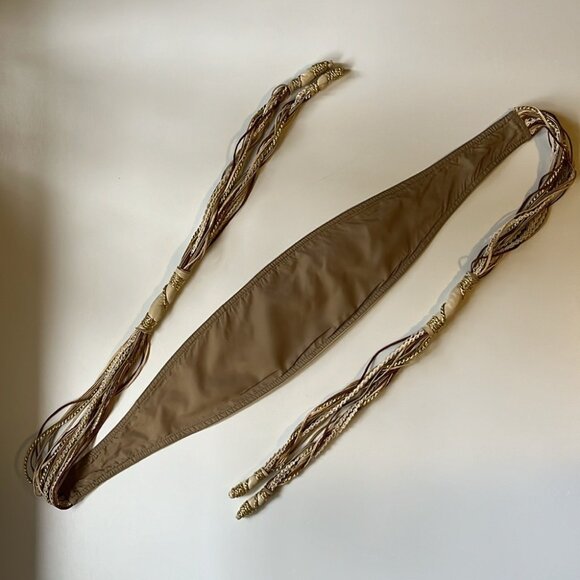 ?✨ Vintage Beige Leather Waist Belt w/ Gold & Brown Braided Tassels ✨? main image 9